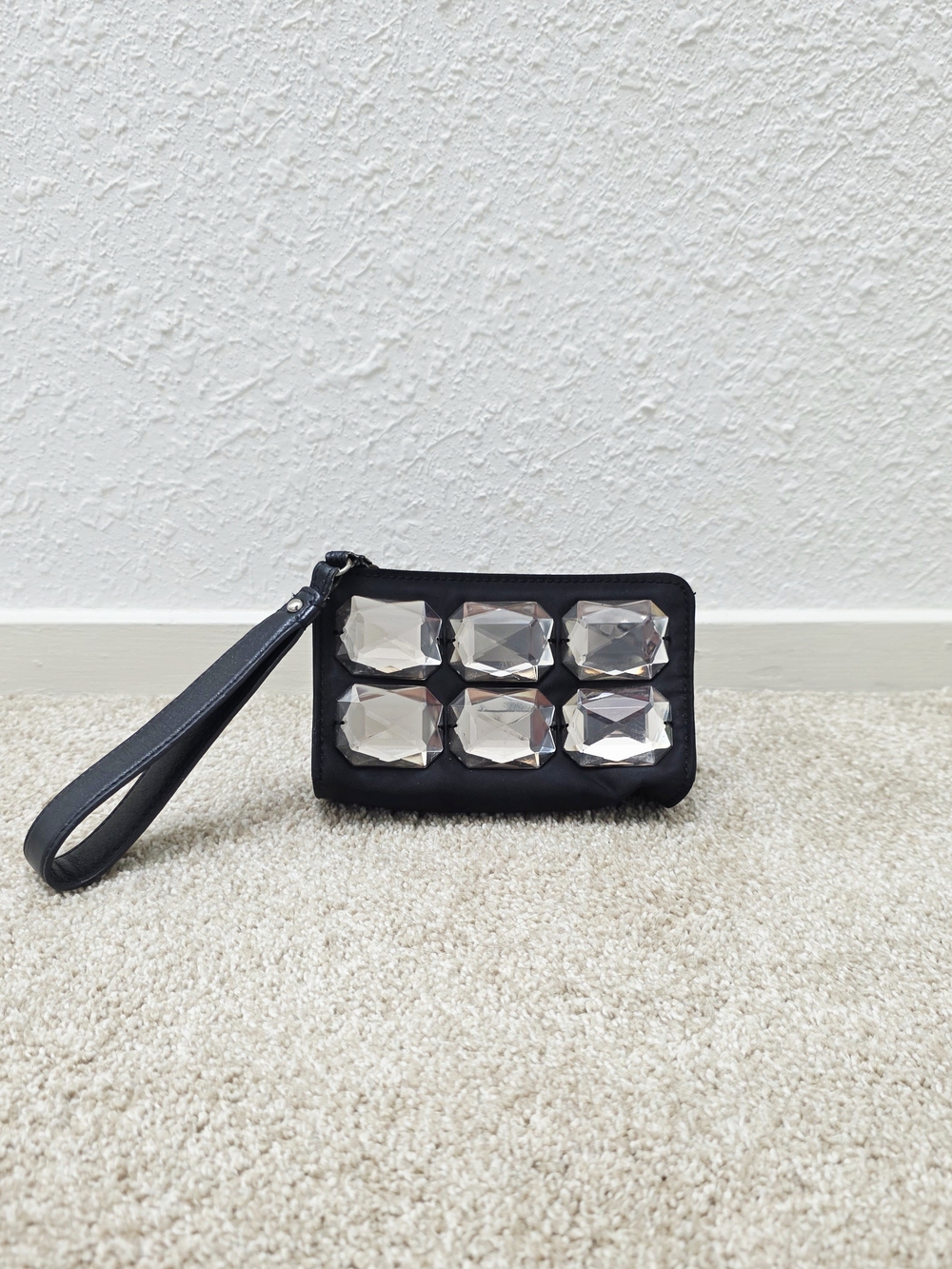Stuart Weitzman Black Wristlet with Gold Lining